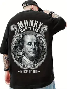 "Money Don't Lie" Men's T-Shirt 180g Pure Cotton Casual Keep It 100 Graphic Tee Benjamin Franklin Print Top Hustle Culture Streetwear S-5XL