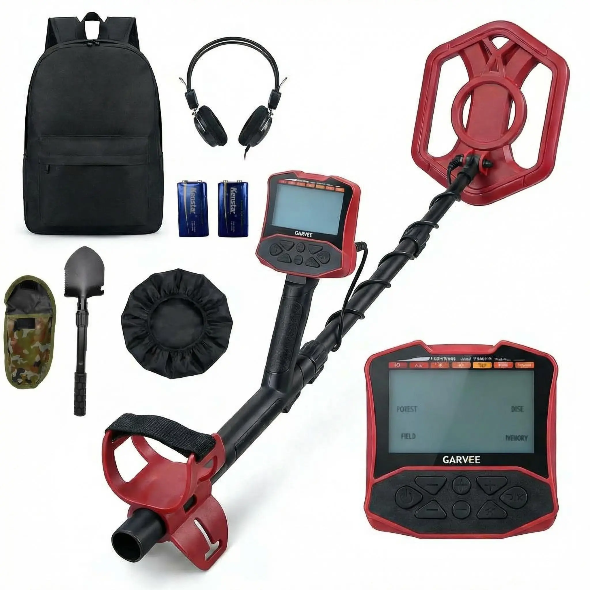 Red Professional Handheld Metal Detector for Adults - 5 Modes, IP68 Waterproof Search Coil, Larger Backlit LCD Display, High Accuracy Gold Prospecting Equipment for Beach Treasure Hunting, Beginner-Friendly