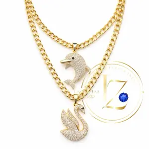 Cuban Chain with Variety Charms 5 mm Wide Featuring Swan or Dolphins Design for Unique Styling