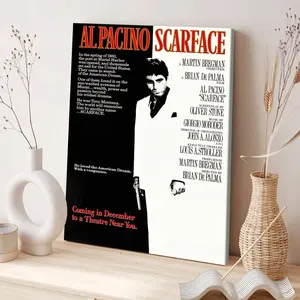 Al Pacino Scarface Movie Poster, Wooden Framed Canvas, Wooden Wall Art, Modern Art, Fashion Poster, Living Room Bedroom Decoration, Hallway Office Mural, Kitchen, Home Poster, Ornaments