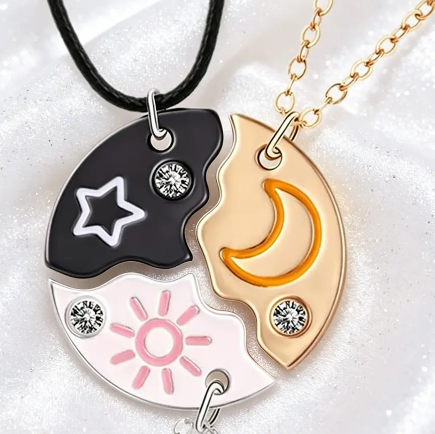 Star Moon Sun Necklaces, BFF Necklaces for 3 Best Friend Sister Friendship Jewelry