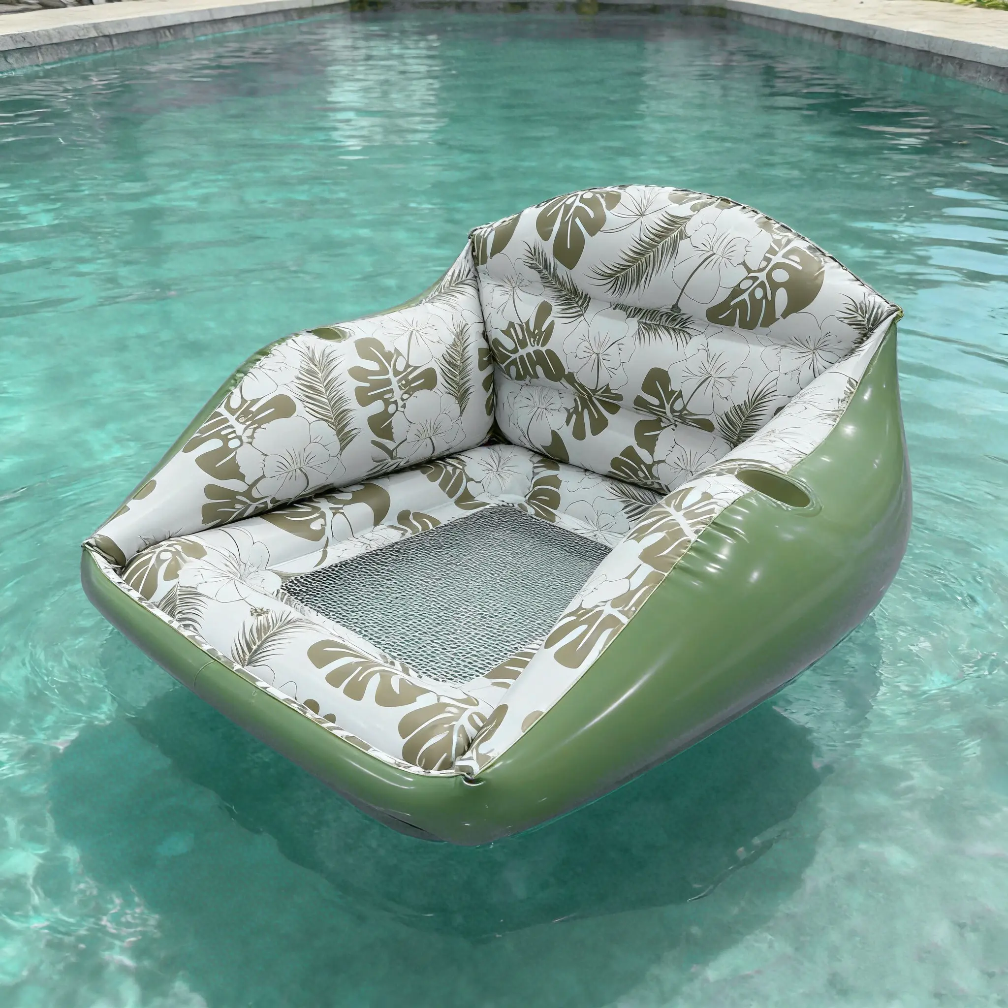 Tropical Adult Inflatable Water Sofa Float Pool with Cup Holder, Minimalist Design Swimming Pool Chair, 3-In-1 Inflatable Pool Toy, Swimming Floater, Outdoor Use