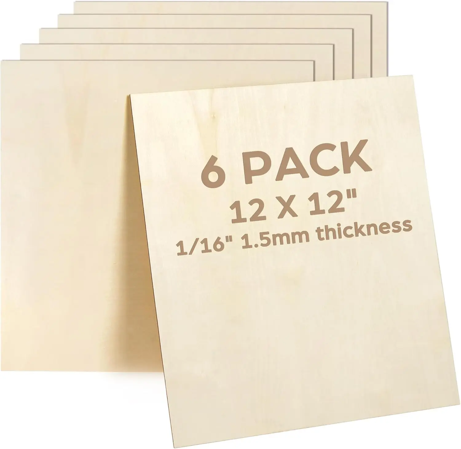 LotFancy Basswood Sheets, 6 Pack, 12 x 12 x 1/16 Inch, Plywood Sheets with Smooth Surfaces, 1.5mm Craft Wood Board for Laser Cutting, DIY Architectural Models, Wood Burning and Staining