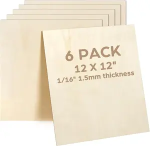 LotFancy Basswood Sheets, 6 Pack, 12 x 12 x 1/16 Inch, Plywood Sheets with Smooth Surfaces, 1.5mm Craft Wood Board for Laser Cutting, DIY Architectural Models, Wood Burning and Staining