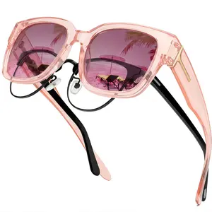 2026 Oversized Square Fit-Over Sunglasses for Women, Trendy Pink Transparent Frame with Gradient Purple Lenses, UV400 Protection, Fits Over Prescription Glasses, Perfect for Driving & Beach - Stylish Unisex Shades