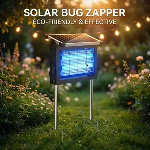Solar Bug Zapper Outdoor Waterproof Portable Mosquito Zapper with 10FT Extension Cord Rechargeable Fly Trap for Patio Backyard Camping Eco-Friendly & Effective