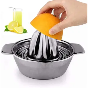 Steel Lemon Squeezer Citrus Juicer Handheld Press Orange Juice Squeezing Tool with Bowl Storage Container