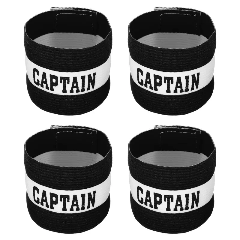 4pcs Black Elastic Captain's Armband, PC Material, Fit for Soccer Training and Sports Events
