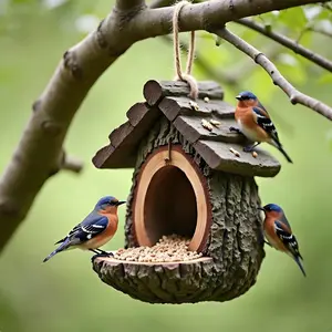 New Fun Tree Stump Hanging Bird Feeder, Outdoor Garden Decoration Resin Craft Ornament, Unique Yard Decor, Cute Birdhouse Accessory