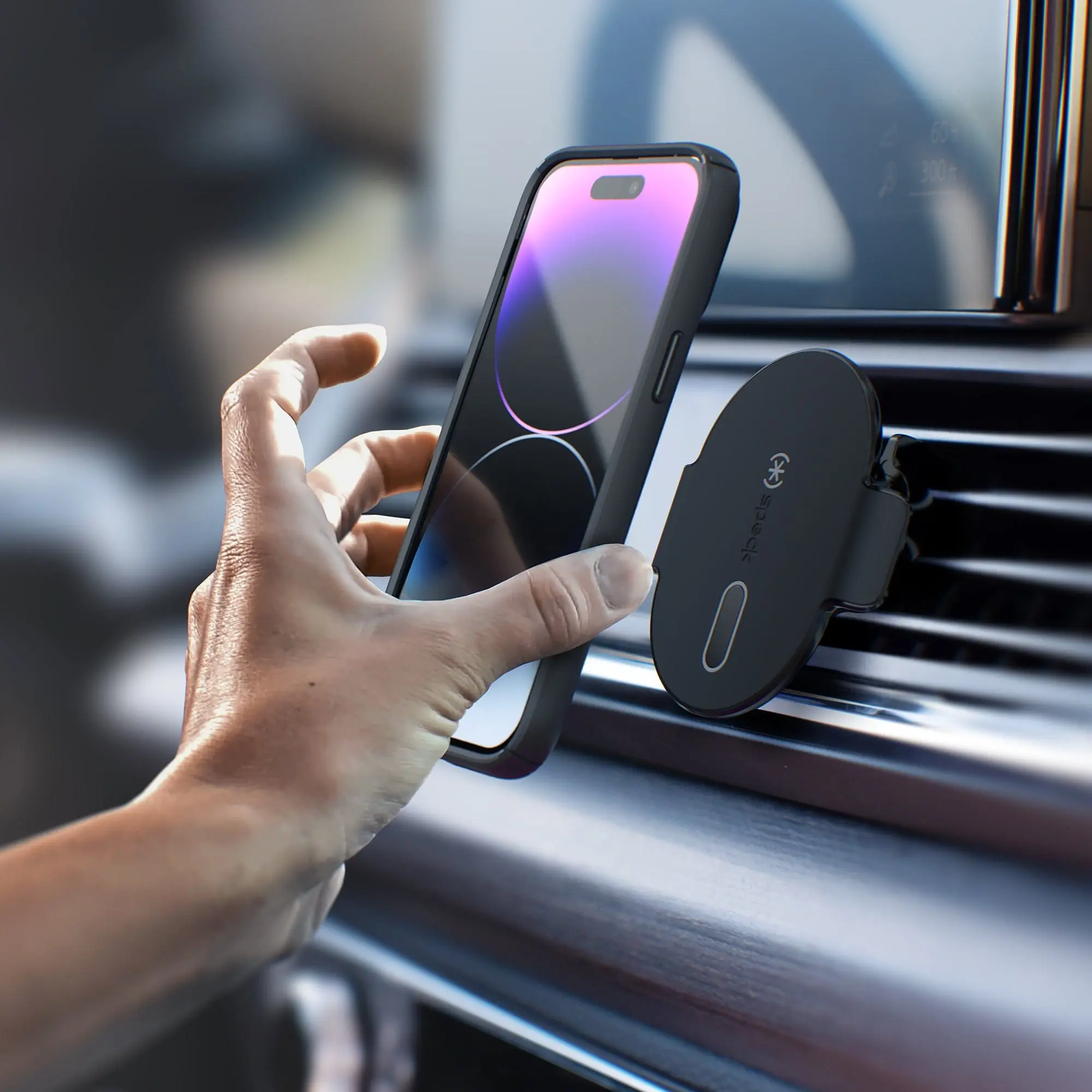SPECK MagSafe Car Vent Mount with ClickLock No-Slip Interlock, Secure Smartphone Holder, Soft-Touch Coating, Pothole Proof, Built for MagSafe Compatibility