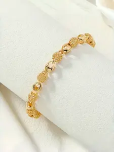 Vintage Luxury 24k Golden Plated Copper Filigree Clasp Bracelet for Women, Elegant Link Chain Bracelet, Fashion Accessories for Weddings, Banquets, Fashion Bracelets