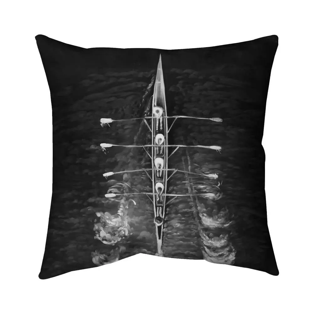 212 MAIN 18x18 in. Black Outdoor Throw Pillow - 5542-1818-SP43 Model, Spun Polyester, Weatherproof UV-Protected Durable Soft UV Resistant Weather Resistant Cushion, Nautical Rowing Boat Print Indoor-Outdoor Home Decor Accent, Durable Cushions, Uv Resistan