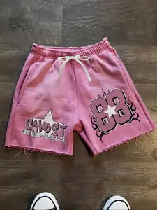 Men's Regular Fit Star & Letter Print Drawstring Waist Shorts, Frayed Hem Shorts, Casual Comfy Breathable Pocket Shorts for Summer, Men's Bottoms for Daily Wear