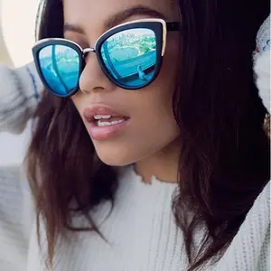 My Cat Eye "Sexy Girl" Women Sunglasses TURQUOISE Reflective Shadz GAFAS 400UV UV Protection Lens Cat Eye Frame Polycarbonate & Metallic Durable Fashion Accessories Sunglasswomen