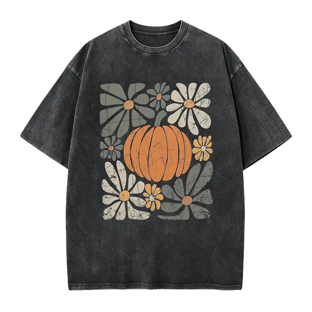 Retro Pumpkin Shirt, Fall Floral Pumpkin Tee, Aesthetic Thanksgiving Shirt, Cozy Autumn Shirt, Fall Shirt for Women Carrie