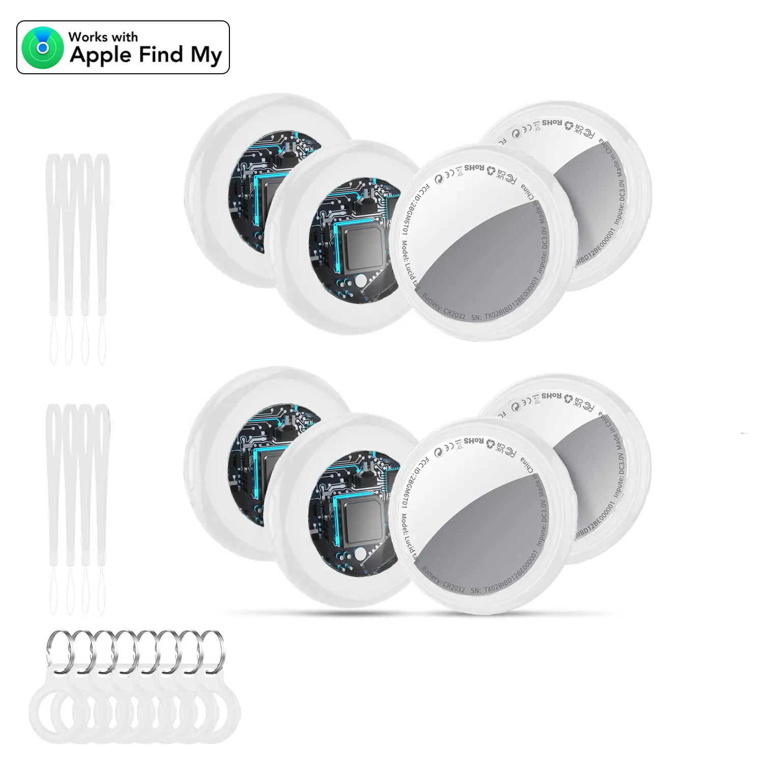 [Summervibes] Tukio GPS Tracker(iOS Only) for Cars & Pets - Mini Clear Design, Weatherproof Case, Anti-Lost Device, Works with Apple Find My iOS Only, IP67 Waterproof, Replaceable Battery - Smart Key Finder Remote