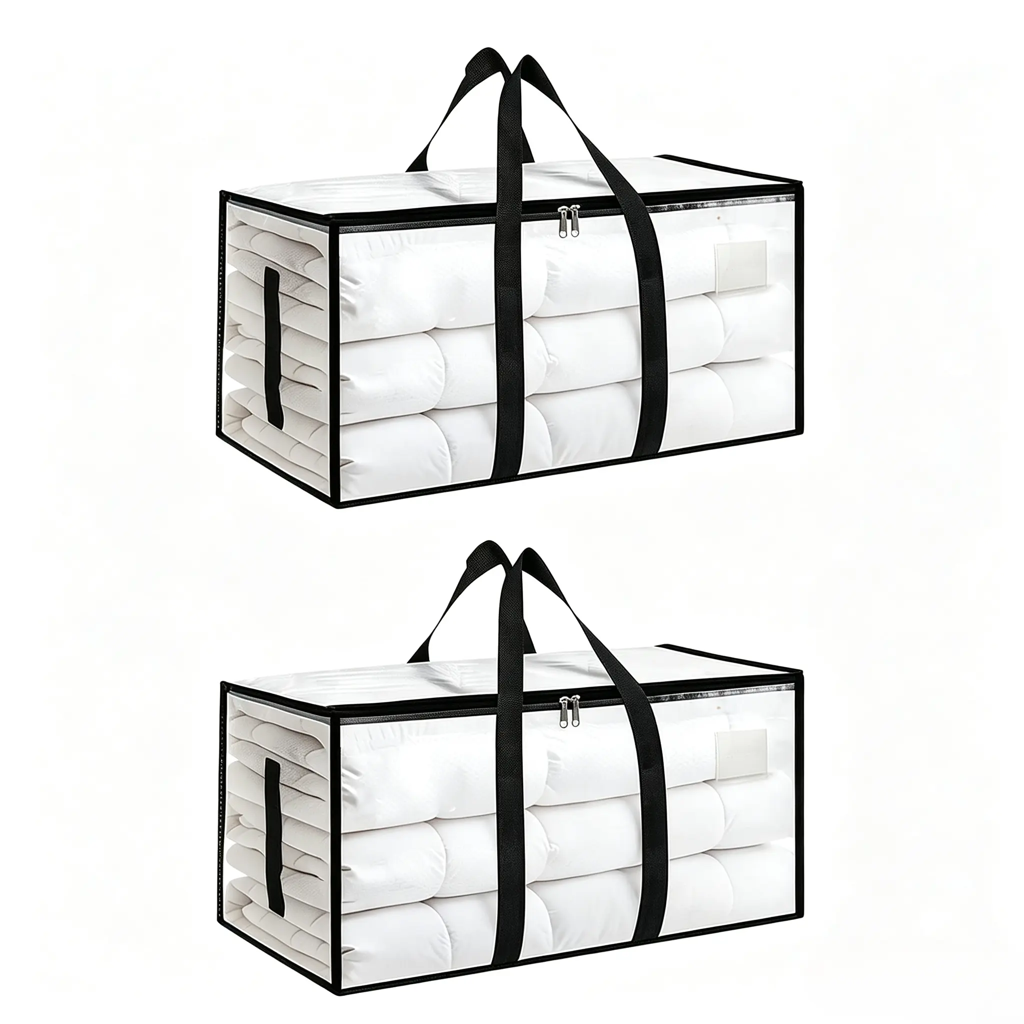 Moving Bags Extra Large 2 Pack - Heavy Duty Storage Totes with Wrap-Around Handles & Reinforced Zippers - Foldable Moving Box Alternative, Water-Resistant for Dorm, Closet & Under Bed Storage (Clear)