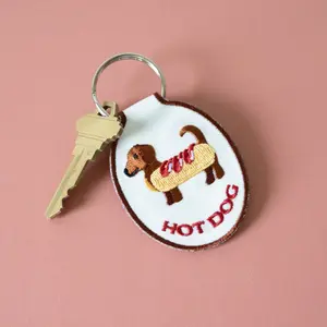 Hot Dog Embroidered Keychain