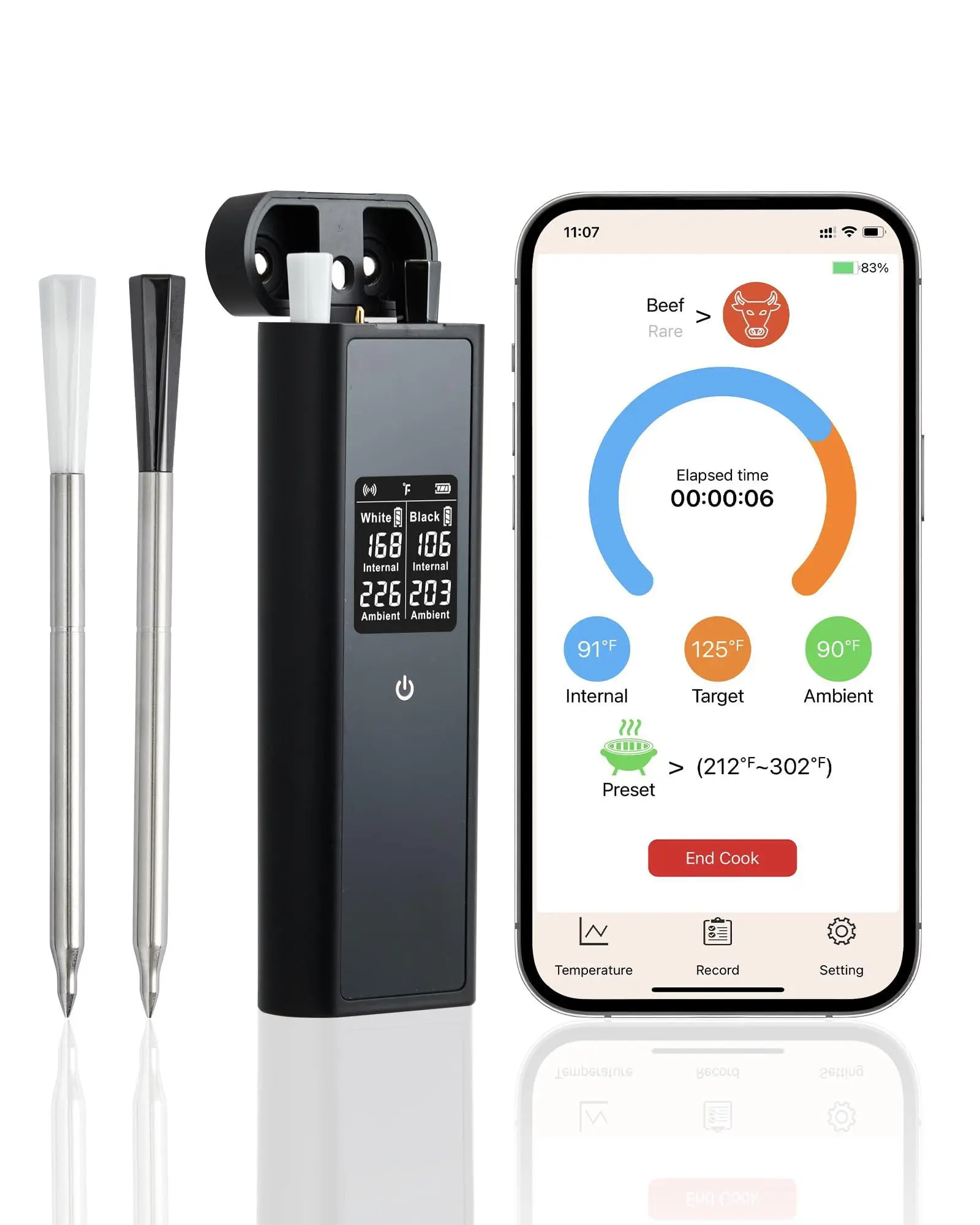 Gaomon Wireless Digital Food Thermometer with 2 Ceramic & Stainless Steel Probes, 820ft+ Range, Bluetooth, Waterproof, Rechargeable Battery, Handy for Outdoor Grilling, Indoor Smoker, Kitchen Temperature Measure, Food Temperature Thermometer, Temperature