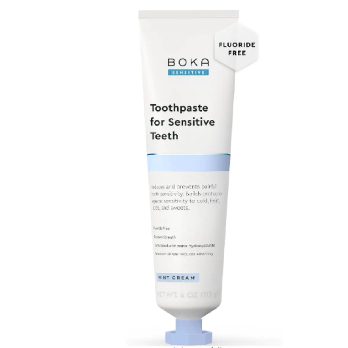 Boka Sensitive Toothpaste - Fluoride Free Nano Hydroxyapatite Toothpaste | Sensitive Teeth Relief - Potassium Nitrate for Tooth Sensitivity and Protection for Adults - Mint Coconut Cream - 4 Oz, 1PK
