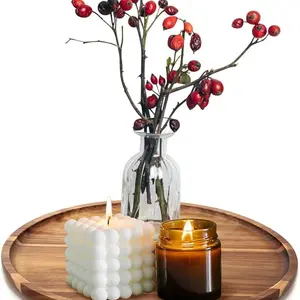 Wooden Storage Tray, Round Wooden Tray, Multi-Functional Desktop Organizer, Ideal for Kitchen, Bathroom, Bedroom, Living Room, Bathroom Trays