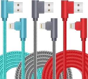 iPhone Charger Cable Right Angle Lightning Cable 3-Pack 90 Degree 6FT Nylon Braided Fast Charging Cord, Compatible with iPhone 14/13/12/11/XS/MAX/X/8/7/6, Smartphone, Cellphone, Electronic Devices, Durable Charging Cord for Gaming & More