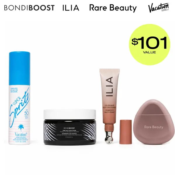 FabFitFun Your-Skin-But-Better Bundle ($101 Value!) | BondiBoost, ILIA, Rare Beauty, Vacation | Sunscreen, Cheek & Lip Tint, Hand Cream, Scalp Scrub