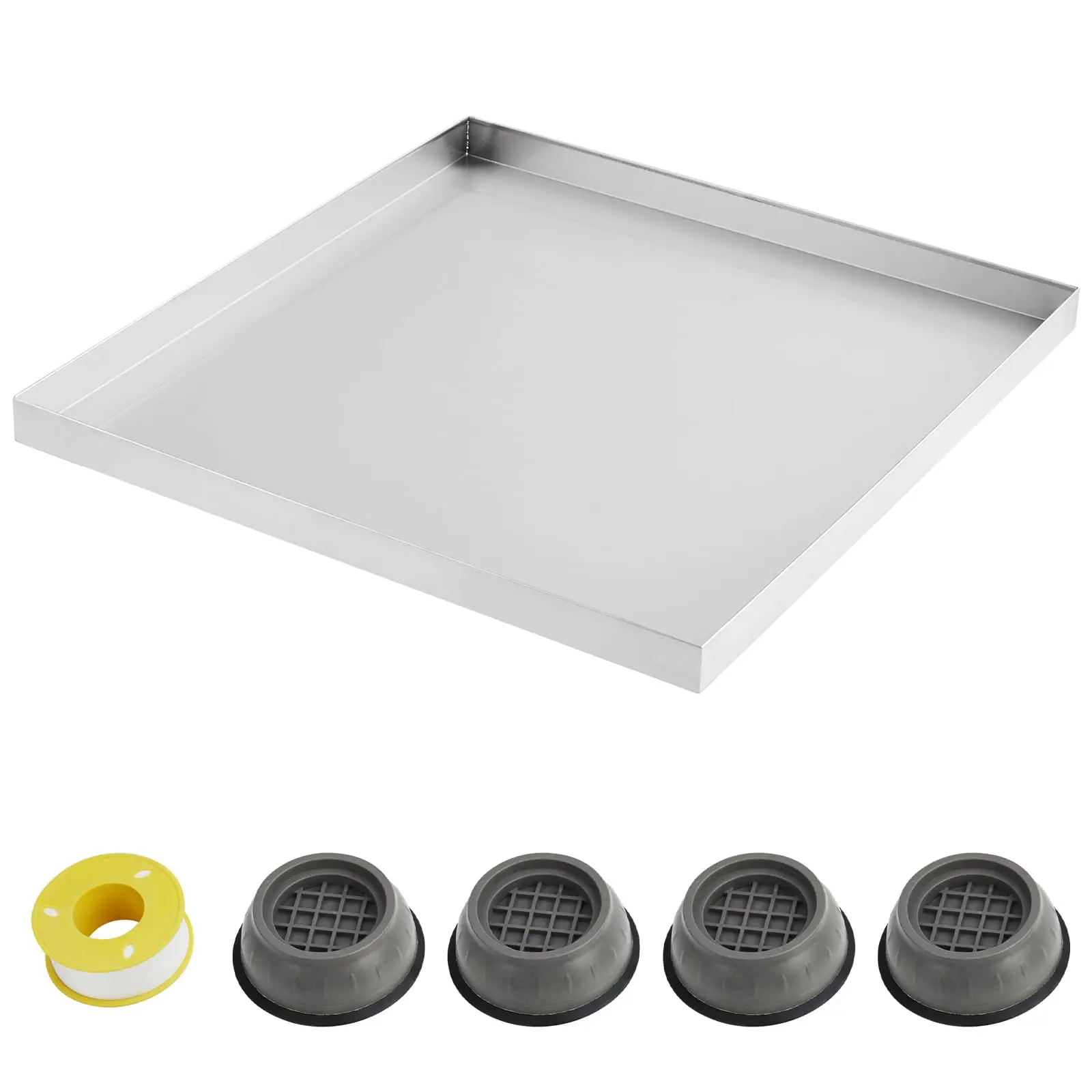 Garvee Heavy Duty Stainless Steel Washing Machine Drain Pans and Trays Available in Sizes 24" to 36" with 4 Anti-Vibration Feet, Options with or without Drain Hole and Hose Adapter, Designed to Prevent Floor Damage and Catch Drips