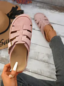 Thick Sole Boken Hollow Out Breathable Sandals, Low Top Slip-On Women's Shoes, Anti-Slip Round Toe, Classic Versatile Design