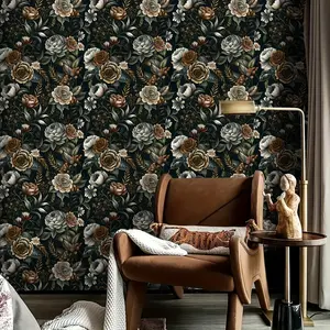 Deep Color Vintage Pattern Decorative Wallpaper Roll, Waterproof Self-Adhesive Wall Paper, Peel and Stick Removable Contact Paper for Living Room Bedroom, Peel And Stick Wallpaper Designs