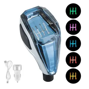 Car Gear Shift Knob, 5 Speed Car Crystal Touch Sensor LED Shift Knob with 7 Color LED Light, Universal Car Interior Accessories, Interchangeable Knob