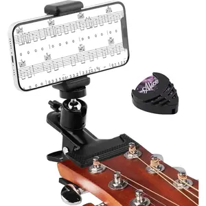 Guitar Phone Holder Mount for Live Broadcast Video Recording,Guitar-Bass  Phone-Holder Mount with Guitar Pick Case,360? Rotate Guitar-  Phone Holder for 3.5"-7.5" Phones