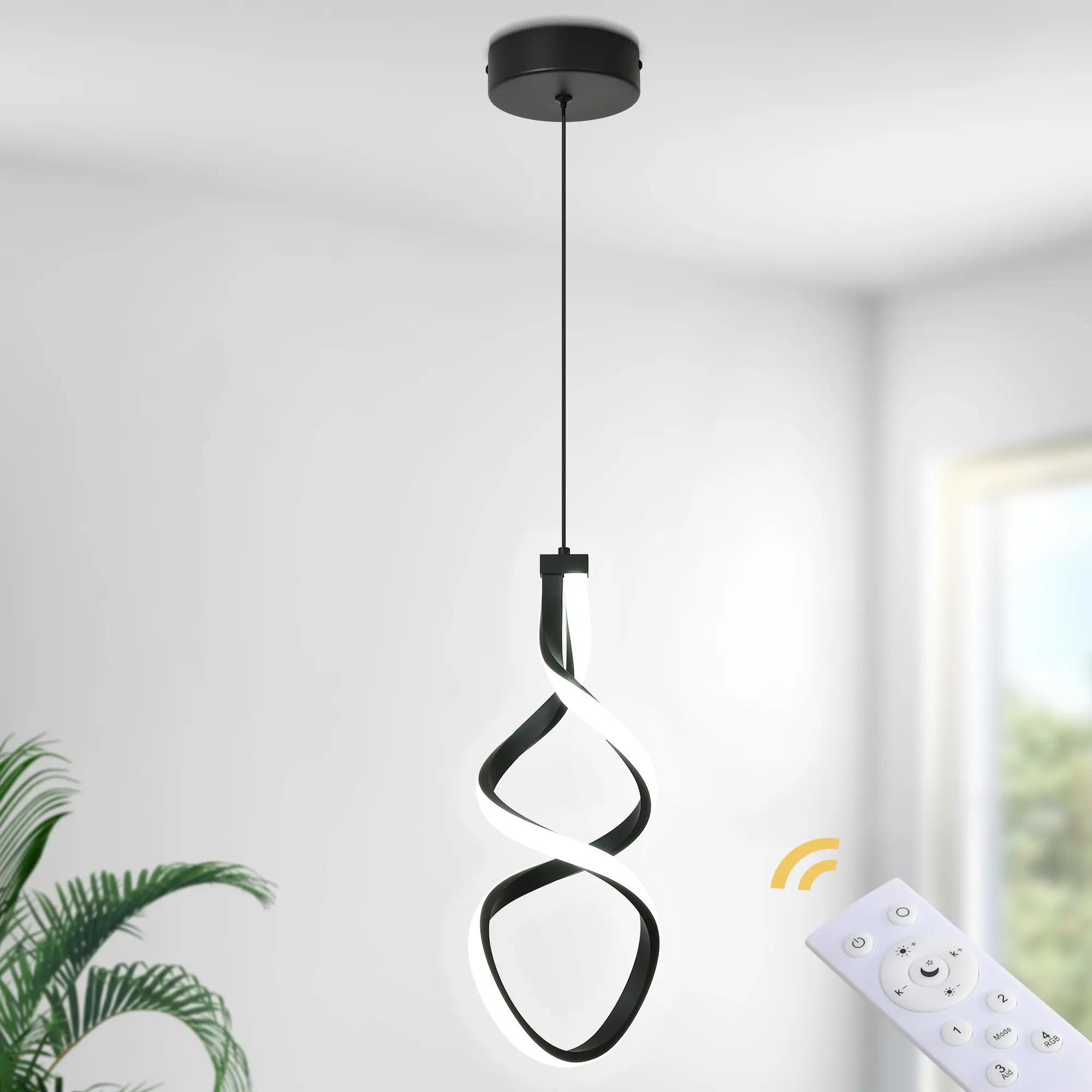 Spiral LED Pendant Light | Modern Hanging Light with Remote