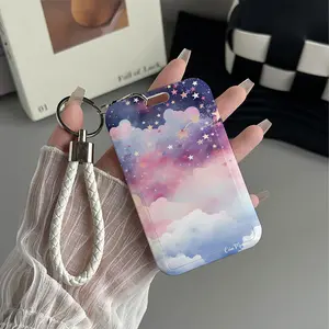 Starlit Cloud Waltz Pattern Design Plastic Id Card Holder With Lanyard for Doctors, Nurses, Students-Bus Card Case, Campus Card Protector Perfect Halloween Christmas Gift