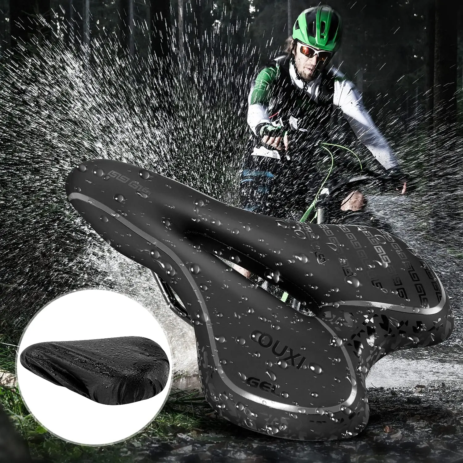 OUXI Unisex Standard Faux Leather Gel Bicycle Saddle - Breathable, Soft-Padded, Shock-Absorbing, Waterproof Replacement with Removable Clip for MTB, Road Bike