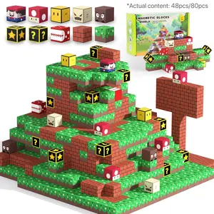 adorer.care 48/64/80pcs Magnetic Block Magic Cubes Construction Build Model Toy Create My Own Crafts Game Base Themes Adventure STEM Education