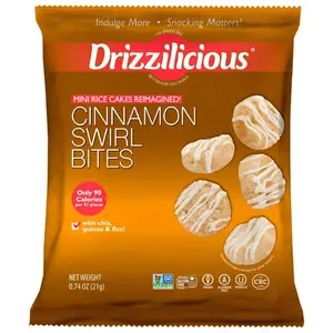 Mini Sized! - 0.74 Ounce Bags - Drizzilicious Cinnamon Swirl Bites - Snack-Size Single-Serve Rice Crisps, Healthy Gluten-Free Vegan Treats, 90 Calories Per Bag, 0.74 oz