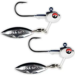 USA BASS TACKLE - Mark-27 Underspin Swimbait Jig Head Tournament-Grade Willow Blade Nickel Custom Blades Paint Owner Hooks for Giant Largemouth Smallmouth Spotted Bass