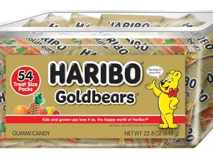 HARIBO Goldbears, Gummi Candy, 22.8 oz Tub (54 Packs) Assorted Flavors Snack Bonbon