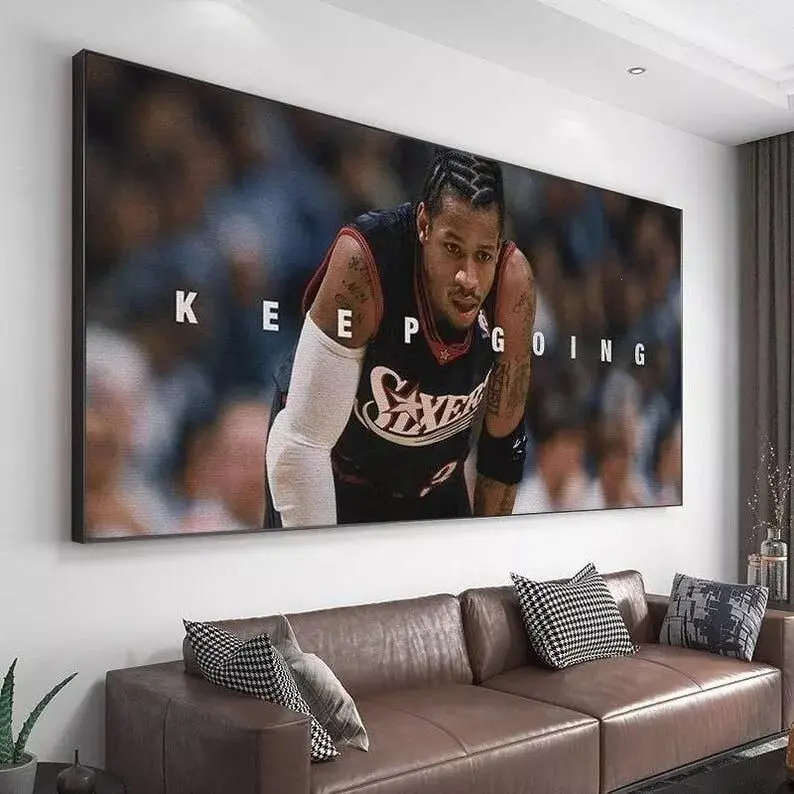 [Up to 65% Off][Free Shipping][No Frame] NBA Allen Iverson "Keep Going" Motivational Quote Paper Print Poster, Modern Home Decor, Dorm Decor for Guys, Wardrobe Accent, Inspirational Wall Art
