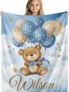 Ship Next Day Personalized Baby Blanket for Boys Girls, Custom Baby Name Flannel Blanket Printed In USA, Super Soft Nursery Throw for Bedroom Sofa, Easter Christmas Birthday Baby Shower Gift for Kids Toddlers Newborn