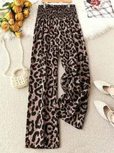 Elegant Summer Leopard Print Pants, High Waist Slim Fit Women's Long Trousers, Casual Fashionable Ladies' Clothing