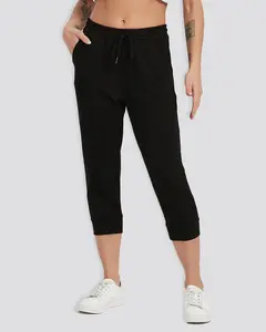 Soft Cotton Yoga Pants, 20" Capri Sweatpants with Side Pocket, Adjustable Drawstring Waist for Sports & Outdoor Activities