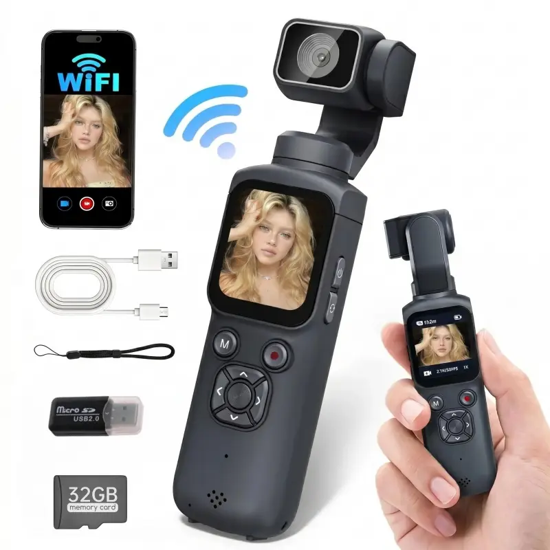 Portable vlog camera supporting 4K/30fps video recording, pocket camera with face tracking, 4K handheld camera, camcorder, portable WiFi vlog camera with a 32GB memory card, card reader, TikTok, Shop