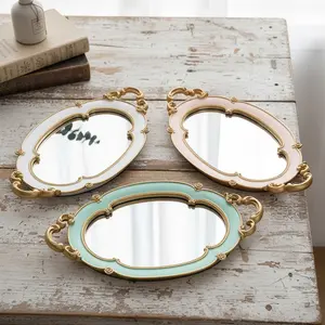 Elegant Cloud-Shaped Mirror Tray, Resin Hand-Painted Home Decor Plate, Glass Inlay Design, Multi-Color Options, Perfect for Photography Props