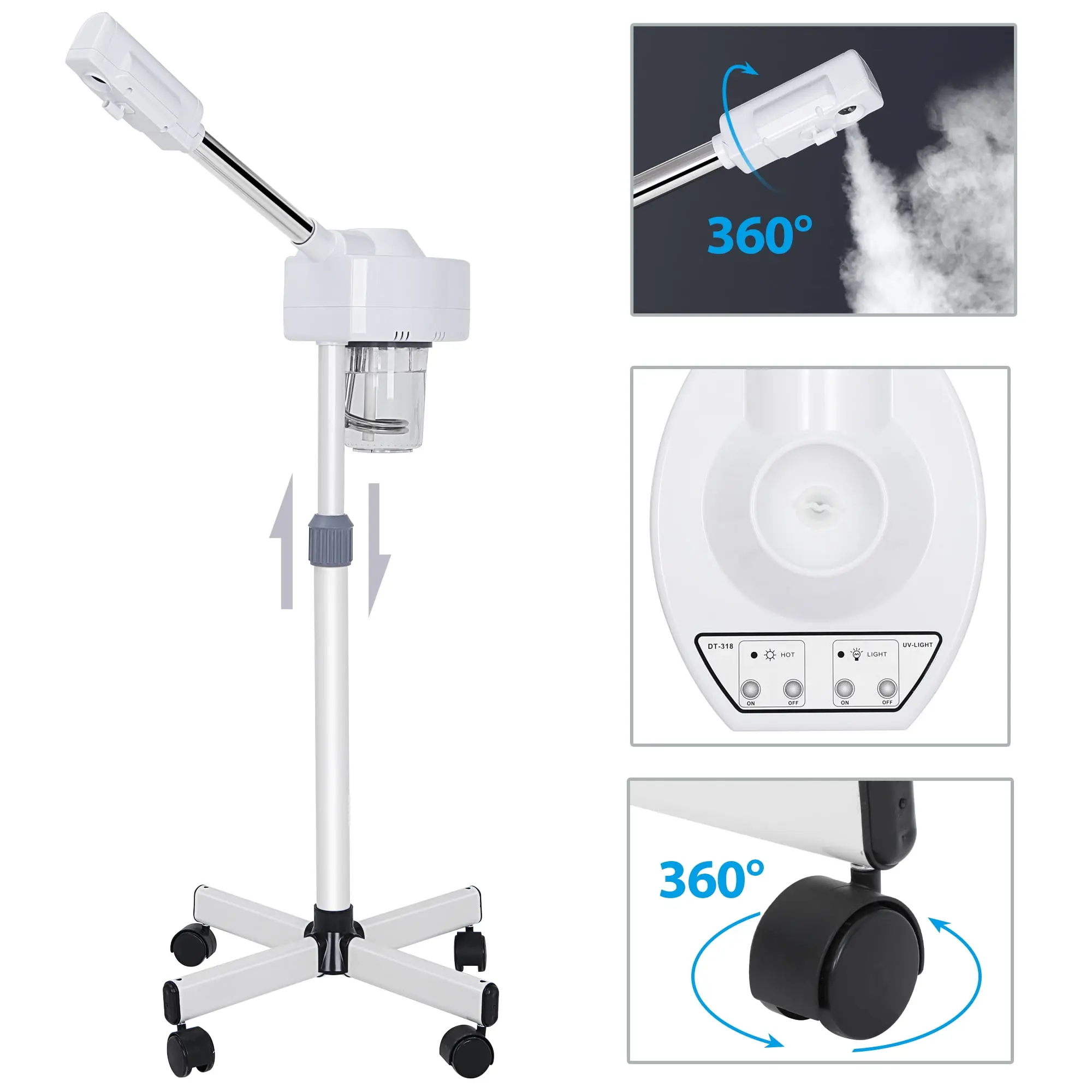 Portable Stainless Steel Facial Steamer - Ozone, Aromatherapy, Adjustable Settings, ABS, Rotating Spray, Skin Detox, Acne Relief, Sterilizing & Whitening Skin, Ideal for Selfcare Facial Beauty Machine, Portable Facial Steamer