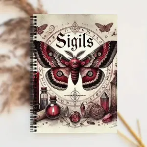 Vintage Magic Book Guide, Mystical Symbols & Rituals, Portable Spell Journal, Dark Art Handbook with Moon Star Butterfly Pattern, Spiral Notebook, Travel Diary Notebook