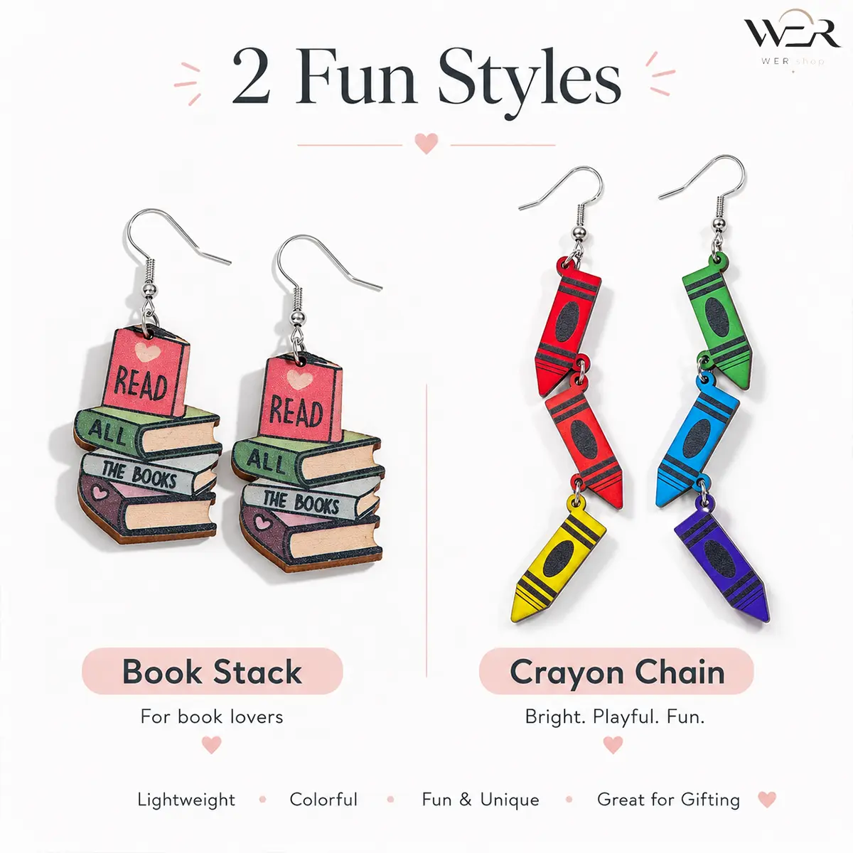 Book Stack Wood Dangle Earrings, Creative Style Jewelry with Playful Charm for Women, Lightweight Daily Fashion, Perfect Teacher Gift