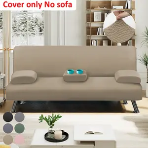 4-Piece Convertible Sofa Bed Cover Set, Sofa Slipcover, Knitted Jacquard Fabric, Adjustable Backrest & Cup Holder, Removable Armrest Cushions, Multiple Colors