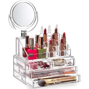 Clear Acrylic Clear Dustproof Makeup Storage, Organizer Drawers Large Skin Care Cosmetic Display Cases For Bathroom Stackable Storage Box With 4 Drawers For Vanity
